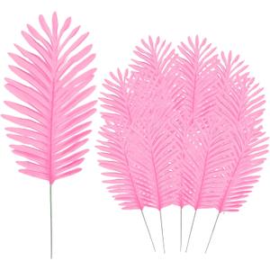 GWOKWAI WUHNGD 12 Pcs Artificial Palm Leaves Plants Tropical Large Palm LeavesImitation Ferns Artificial Plants Leaf for Home Hawaiian Party Jungle Beach Table Leave Decorations, Pink