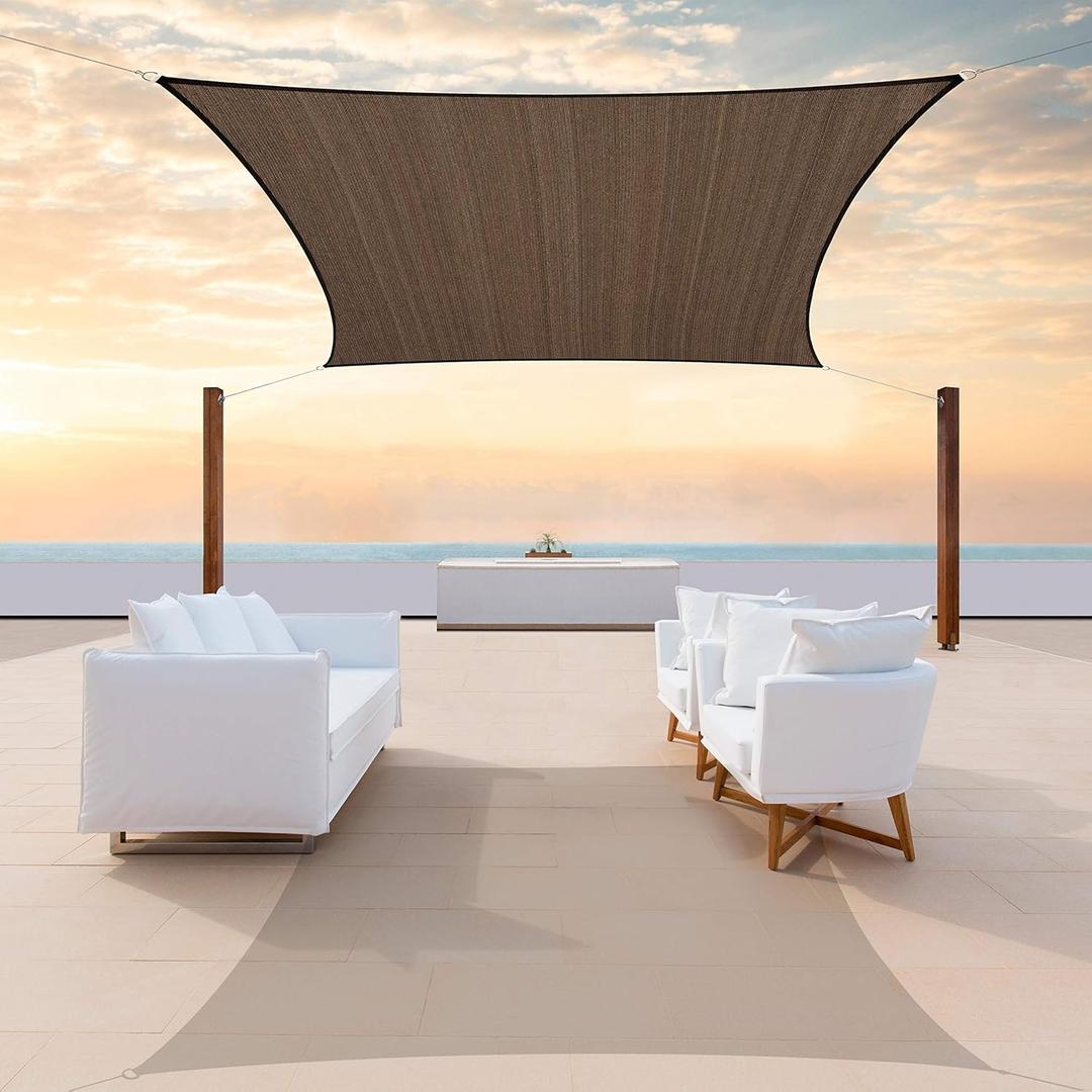 ColourTree 8' x 14' Brown Sun Shade Sail Rectangle Canopy Fabric Cloth Screen, Water Permeable & UV Block UPF50, Heavy Duty, Carport Patio Outdoor - (We Customize Size)