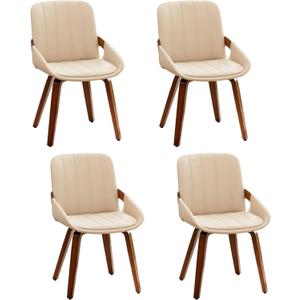Mid Century Modern Faux Leather Upholstered Dining Chairs,Armless Accent Chairs with Sturdy Natural Wood Legs,Bamboo Backrest Support for Kitchen&Dining Room Chairs(Set of 4,Beige)