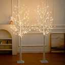 Lighted Birch Tree, 2 Pack 6 Feet 144 Warm White Lights, Prelit White Artificial Christmas Trees for Indoor Outdoor Decor Garden Wedding Party Bedroom Decoration