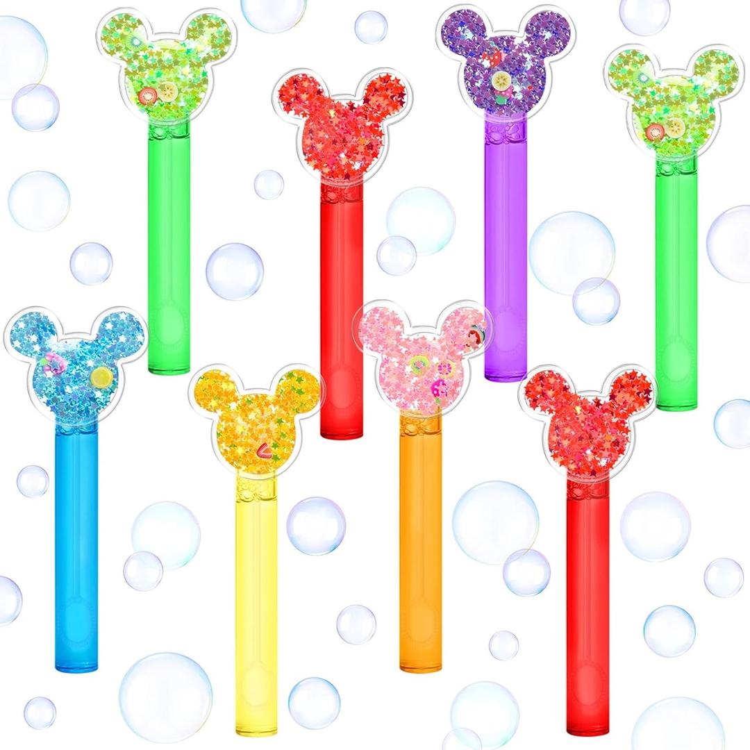 AFZMON 24 Glitter Mouse Ear Bubble Wands for Kids, Mouse Party Favors Mini Bubbles Birthday Gift Toy Goodie Bag Stuffers Classroom Prizes Wedding Party Supplies