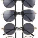 Mkono Sunglasses Organizer Glasses Holder Stand Sunglass Storage Eyeglasses Rack Metal Frame with Wood Base for 5 Pairs of Eyewear Display for Table Desk Countertop Dresser Bedroom, Set of 1, Black