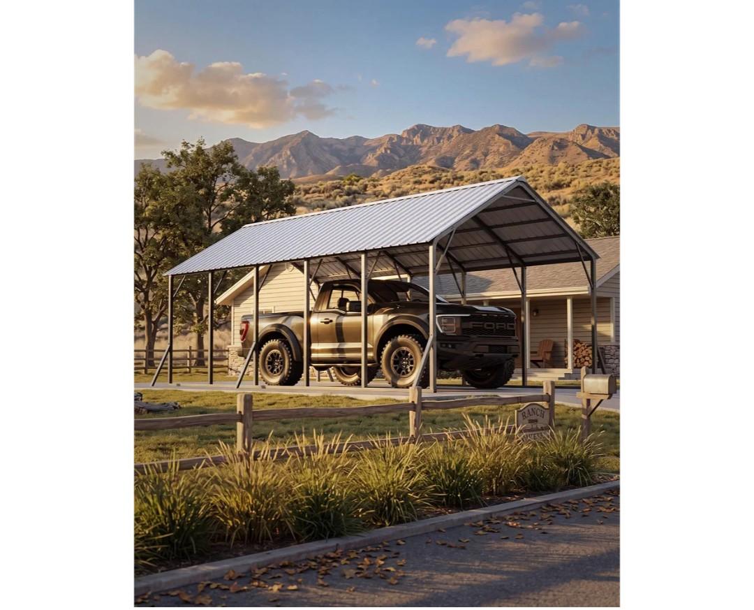 Garvee 13x26x11 ft Metal Carport Kit, Oversized Car Port with Vertical Roof
120° Steep-Pitch Roof for Snow Shedding / 133" High-Clearance RV & Boat Shelter / Heavy-Duty Reinforced Frame