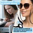 Eyeglass Lanyard Sunglasses Strap with Holder Compatible with AirTag Tracker Adjustable Eyeglass Strap for Eyewear Loss Prevention Sunglasses Lanyards (Black Adjustable Band)