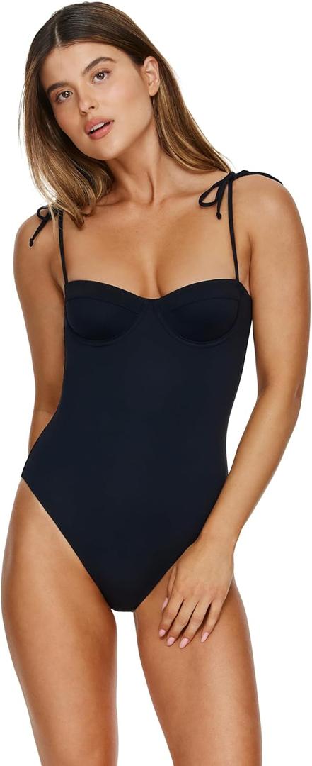 Gottex Flirtt Women's Midnight One Piece- Underwire, Adjustable Tie Straps, Front & Back Lining, Classic Back Coverage (Black) M