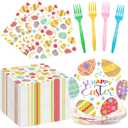Amyhill 160 Pcs 40 Guest Happy Easter Party Supplies Easter Paper Plates and Napkins Forks Disposable Easter Dinnerware for Spring Picnic Bunny Party, 40 Easter Plates, 80 Napkins, 40 Forks(Egg)