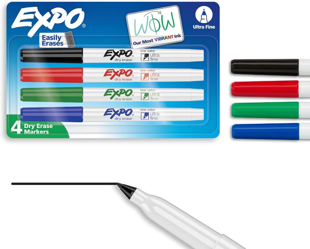Expo Low-Odor Dry Erase Markers Ultra-Fine Tip Assorted Colors 4 Count