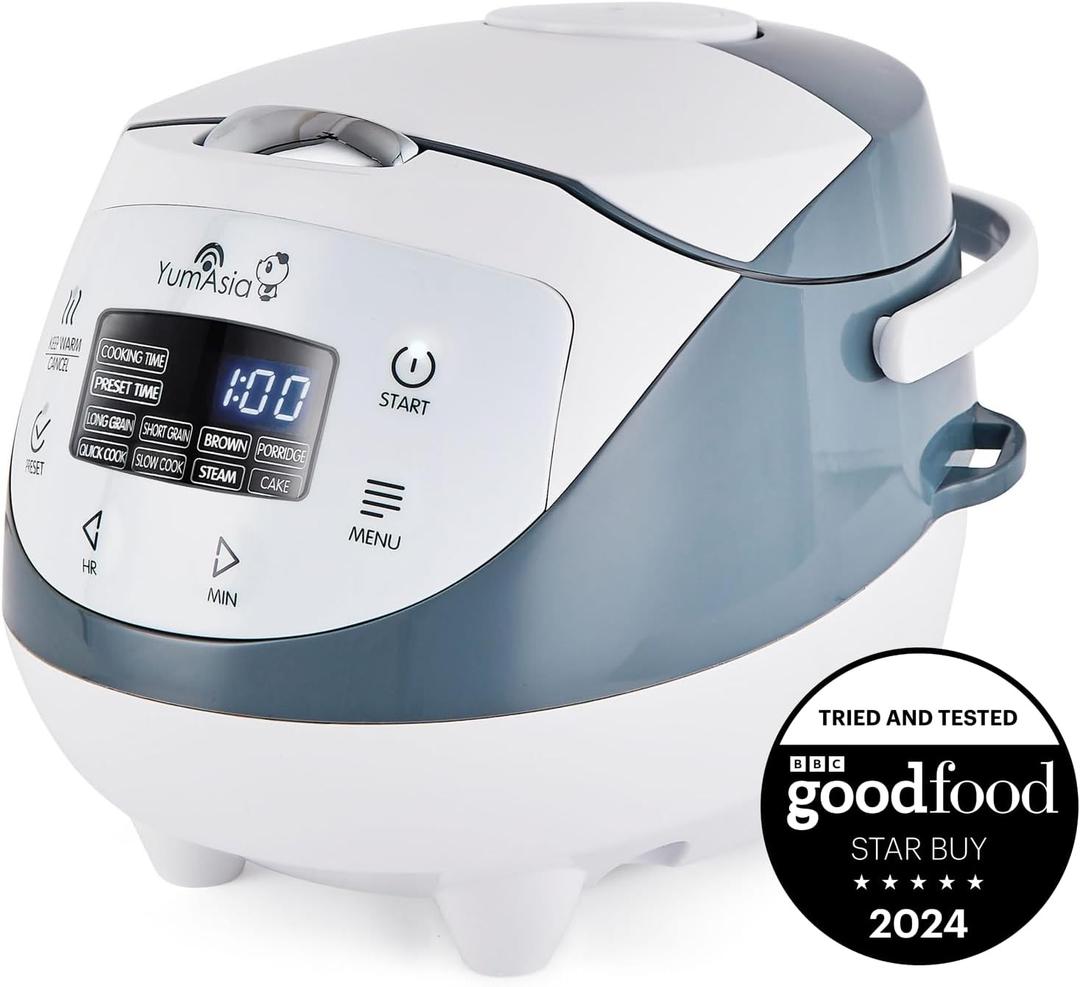 Yum Asia Panda Mini Rice Cooker With Ninja Ceramic Bowl and Advanced Fuzzy Logic (3.5 cup, 0.63 litre) 4 Rice Cooking Functions, 4 Multicooker functions, Digital LED display - 120V (White and Grey)