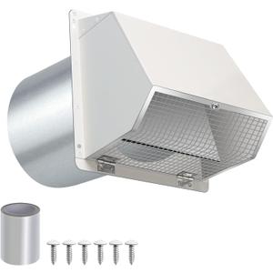 5 Inch Hooded Wall Vent with Screen and Damper,5" Vent Hood Wall Exhaust Vent Cover,Dryer Vent Cover Outside,5"Vent Cover Exterior Wall Vent Cap for Range Hood Kitchen Air Ventilation,Galvanized Steel (White)