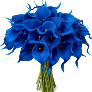 24 Pcs Blue Artificial Calla Lily Flowers Fake Blue Silk Flowers Real Touch for Wedding Bouquet Office Home Kitchen Decor