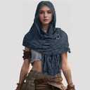 Zwirelz Wrap Dune Wasteland Hooded Shawl With Viking Brooch Cowl Scarf Rogue Medieval Viking Cloak Renaissance Costume Cape (78.7 x 27.5 inches, Navy)