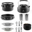 Camping Cooking Set 17-Piece with Kettle,Non-Stick Camping Cookware-Lightweight Backpacking Pots and Pans, Travel Hiking Pan Kit for Outdoor, RV Camp Cook Set, Mesh Bag Included