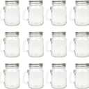 4 oz Mini Mason Jar Mugs with Handle, Small Glass Jars with Airtight Metal Lids, 12 Pack Empty Glass Mugs for Gift Party Wedding Candle and Favor