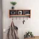 HBCY Creations Wall Mounted Shelf with Coat Hooks and Baskets, Solid Wood Entryway Organizer Wall Shelf with Hooks - Hang Coats, Keys or Coffee Mugs, Rustic Brown 24" Wide (24 Inch)