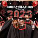 Avezano 2026 Graduation Garage Door Banner Congratulations Class of 2026 Garage Door Cover Backdrop Red Black Congrats Grad Party Decoration Background 6 x 13 ft