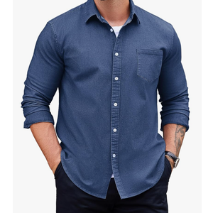 COOFANDY Men's Denim Shirt Long Sleeve Casual Button Down Shirts Western Work Shirt, L