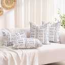 White Decorative Throw Pillow Covers Boho Cushion Covers Striped Pattern Farmhouse Pillow Covers 18x18 Square Country Throw Pillow Covers Set of 2 for Sofa Bed Living Room Home Decor