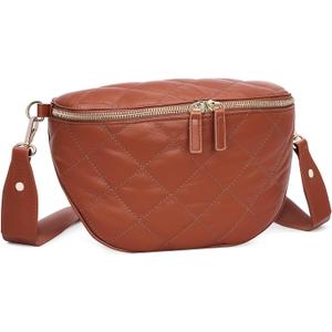 MOLSHINE Women's Quilted Crossbody Bum Bags, Trendy Puffer Belt Sling Bag Shoulder Waist Pack Chest Fanny Pack Purse (Brown)