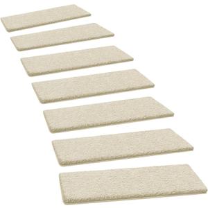 PURE ERA Carpet Stair Treads Ultra Plush 8" X 30" Soft Indoor Stair Protectors Pet-Friendly Non-Slip Skid Resistant Tape Free Washable Reusable(14 Pieces, Beige)