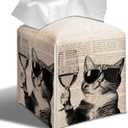 Funny Cat Tissue Box Cover, Coffee Station Wine Bar Decor, Black and White Cat Cube Case Organizer Facial Tissues for Bathroom Tabletop Kitchen Office Decorative, 5.2" PU Leather.