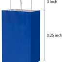 100 Pack 5.25x3.25x8.25 Inch Small Royal Blue Kraft Paper Bags with Handles Bulk, Toovip Gift Wrap Bags for Favor Grocery Retail Party Birthday Shopping Business Goody Craft Merchandise Take Out Sacks