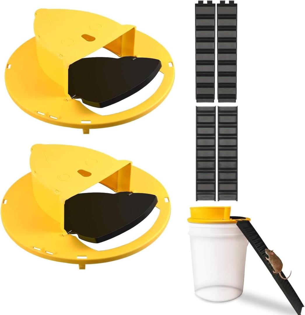 Mouse Bucket Trap, Auto-Reset Bucket Lid Mouse Trap, 5-Gallon Compatible, Efficient for Mouse Rat Control Indoor and Outdoor(2Packs)