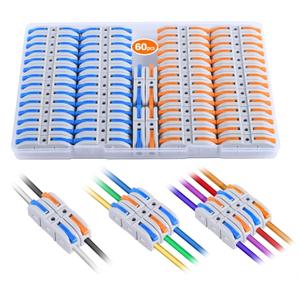 Lever Wire Connectors, HTCELLE 60-Piece Quick Connect Electrical Splicing Kit for Compact Inline Terminals - 28-12 AWG, 1 in 1 Out (Multicolored, 60)