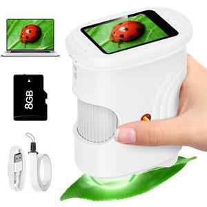 Kids Microscope Handheld - Digital 1000X Zoom Mini Pocket Microscope, HD Photo & Video Recording with 8GB TF Card, Educational Toys for Boys Girls 3 4 5 6 7 8+ Years, STEM Birthday Gifts (White)