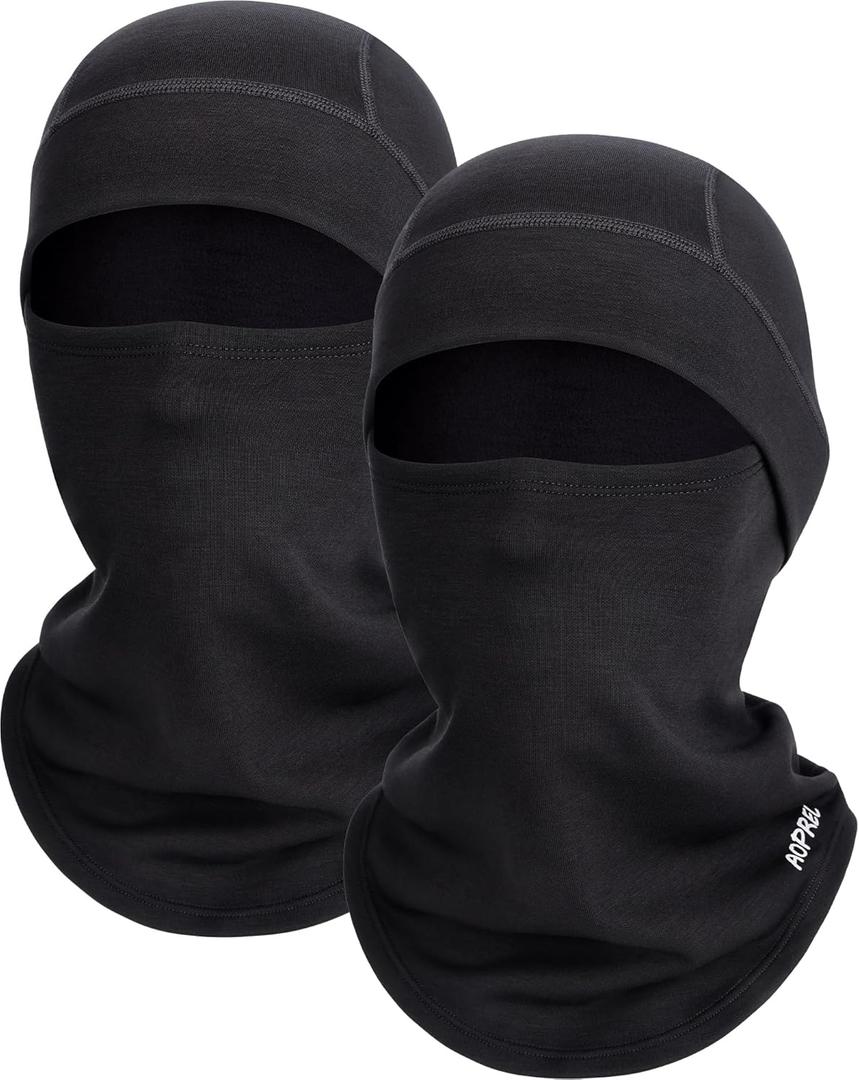 Kids Balaclava Ski Mask, Modal Wool Blend Soft Face Mask for Boys & Girls, Windproof Full Face Cover for Cold Weather (Black+black)