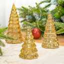 Red Co. 9, 7.5, 6 Light-Up Glass Christmas Tree Tabletop Display Figurine Set of 3 Sizes, Mercury Gold