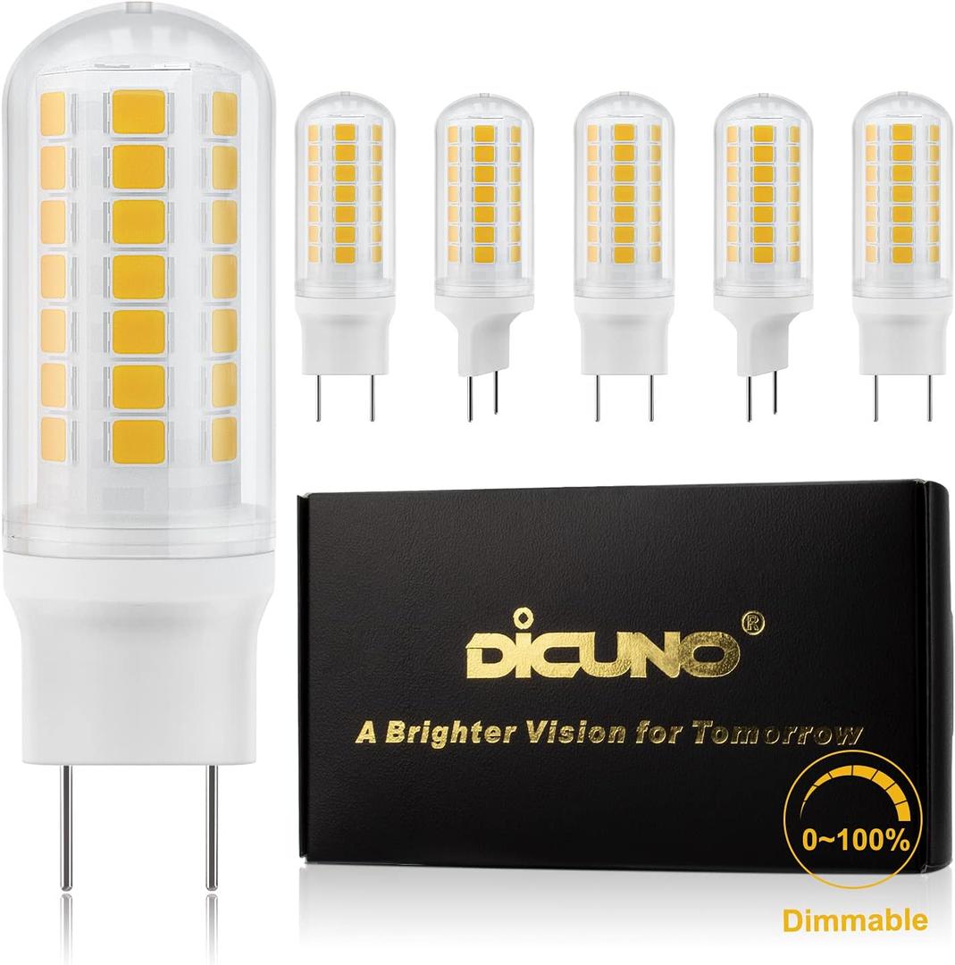 DiCUNO G8 Dimmable LED Bulb Flat Base 4W (40W Halogen Equivalent), Warm White 3000K, 450LM, Bi Pin Base Bulb Replacement for Under Counter, Under-Cabinet Light and Puck Light, 6 Pack (Warm White 3000k)