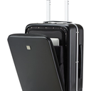 Hanke Grace Hard Shell Suitcases with Wheels,20 Inch Carry On Luggage Airline Approved with Aluminum Frame, Travel suitcase with Front Pocket Travel Luggage for Short Business Trips, Jet Black.