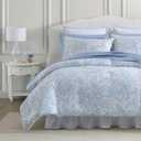 Laura Ashley- King Comforter Set, Cotton Reversible Bedding Set with Matching Sham(s), Farmhouse Home Dcor (Bedford Blue, King)