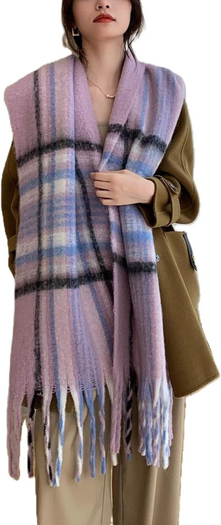 Wander Agio Winter Women Warm Scarf Long Shawl Large Scarves Cold Weather Thicker Blanket Wrap Colour Plaid Stripe (Purple 01)(95L*15W Inches)