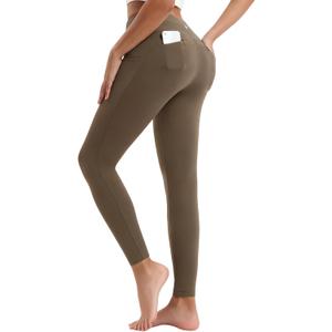 Fleece Lined Leggings Women Snow Pants Water-Resistant Insulated Winter Leggings Warm with Pockets Thermal Ski (Brown, M)