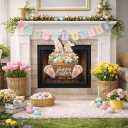 2 x Easter Front Door Hanging Decor Wreath with Bunny & Spring Flowers, Seasonal Easter Wall Sign Decorations for Porch, Entryway, Indoor & Outdoor Spring Home Decor