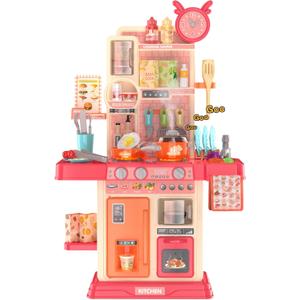 Play Kitchen for Toddlers, Kids Kitchen Playset Toddler Girl Toys with Cooking Stove Steam, Sink and Food Pretend Cooking Set Toy for 3 4 5 Year Old Kid Birthday (Red)