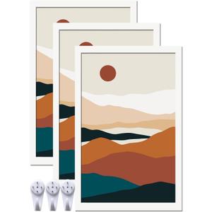 White 14x22 Picture Frame Set of 3, High Transparent Frame for 14 By 22 Photo Collage Canvas Poster Size Wall Mount and Tabletop Horizontally Vertically (White, 14 x 22 inches)