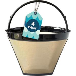 Cestlaive #4 Gold Cone Reusable Permanent Coffee Basket Filter Replacement for Cuisinart Coffee Maker (Pack of 4)