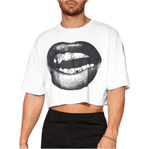 RoseSeek Men's Graphic Tees Short Sleeve Crew Neck Drop Shoulder Cropped T Shirt Summer Funny Tee Shirts (White, XL)