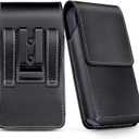 ykooe Genuine Leather Phone Holster Compatible with iPhone 17 16 15 14 13 12 & Pro Models, Galaxy S25 S24 S23 S22 -Belt Clip and Magnetic Closure, Black, L