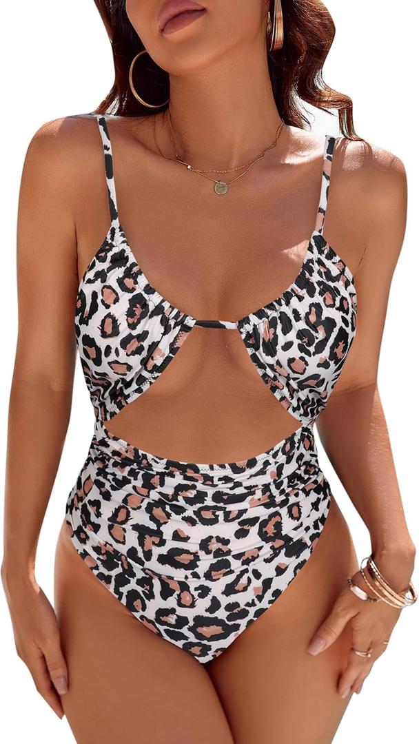 Blooming Jelly Womens One Piece Swimsuit Tummy Control Bathing Suit Sexy Flattering Cheeky High Cut Out Cute Ladies Swimwear (Medium, Leopard)