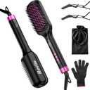 30s Fast Heating Hair Straightener Brush - Ionic Anti-Frizz, Anti-Scald, Auto Temp Lock & Auto-Off, Worldwide Voltage, Black
