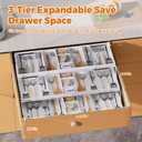 3 Tier Drawer Organizer - Expandable Junk Drawer Organizer Smart Office Supply Organizer, Folding Drawer Storage Multi-level Desk Organizer for Makeup,Jewelry,Kitchen Storage (1 Row 3 Tier, White)