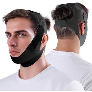 NOIKO Anti Snoring Chin Strap Adjustable, High Elasticity Traceless Chin Strap for Sleeping, Effective Anti Snoring Device, Snore Stopper Breathable and Durable for Adult (M, Black)