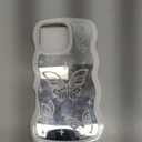 Jusy Compatible with iPhone 11 Pro Max Case with Wavy Edge, Cute White Butterfly Mirror Curly Phone Cases, Shockproof Hard PC & Soft TPU Bumper Protection Cover for Women Girls-Butterfly