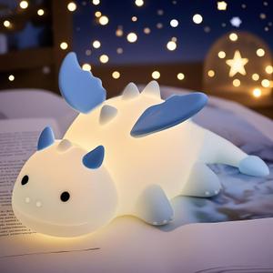 Dragon Night Light, Cute Baby Dragon Gifts, Soft Silicone Lamp with 3 Level Warm Light and RGB Changing, Breastfeeding Nursery Portable Kawaii Bedside Lamp for Baby, Toddler, Boys and Girls (Color 2)