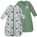 Yoofoss Baby Sleep Sack 6-12 Months Long Sleeve Wearable Blanket Baby 100% Cotton 2-Way Zipper 0.5 Tog Infants Sleeping Sack, Lightweight(Medium) (0.5 Tog-green&fox)