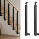 Side Mount Stair Railing Post 35.4in 2-Pack, Ultimate Heavy-Duty Iron Handrail Posts with 270 Adjustable Bracket, Easy Side Mount Installation for Indoor Stairs, Deck, Porch & Balcony