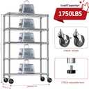 IZEUK 5-Tier Storage Shelving Unit with Wheels, Adjustable Heavy Duty Steel Wire Rack Organizer (Chrome, 17.7" D x 47.2" W x 76.7" H, 1750 lbs Capacity) for Garage, Kitchen, Pantry, Laundry, Basement